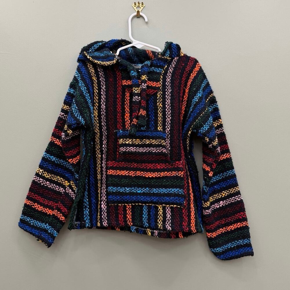 Authentic Guatemalan Baja Hoodie Kids Size 4 Serape Pullover Sweater